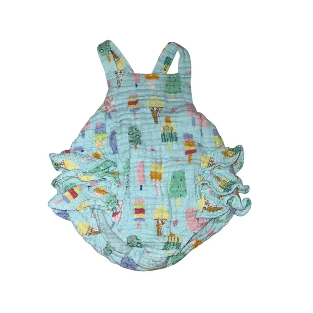 Angel Dear Baby Girl Popsicle Blue Muslin Bubble Romper Size 6-12 Months - Picture 1 of 3